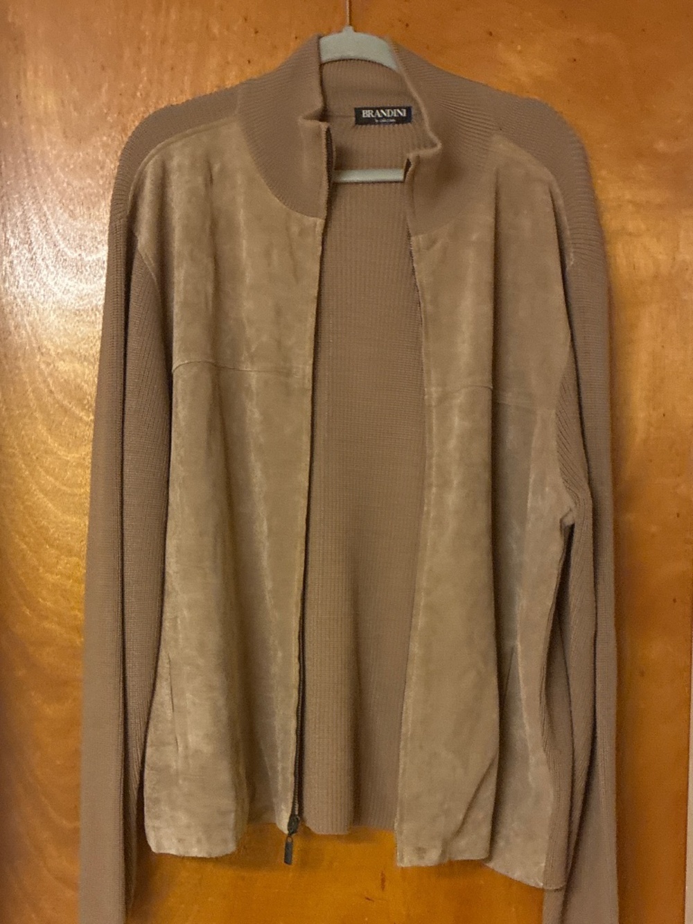Brandini Le Collezioni Suede Leather And Merino Wool Zip Up Jacket Sweater